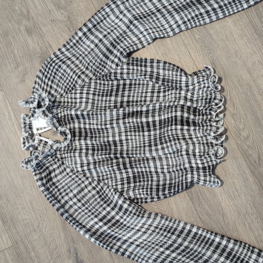 C/MEO Collective Checker Crop Ruffle Blouse Top